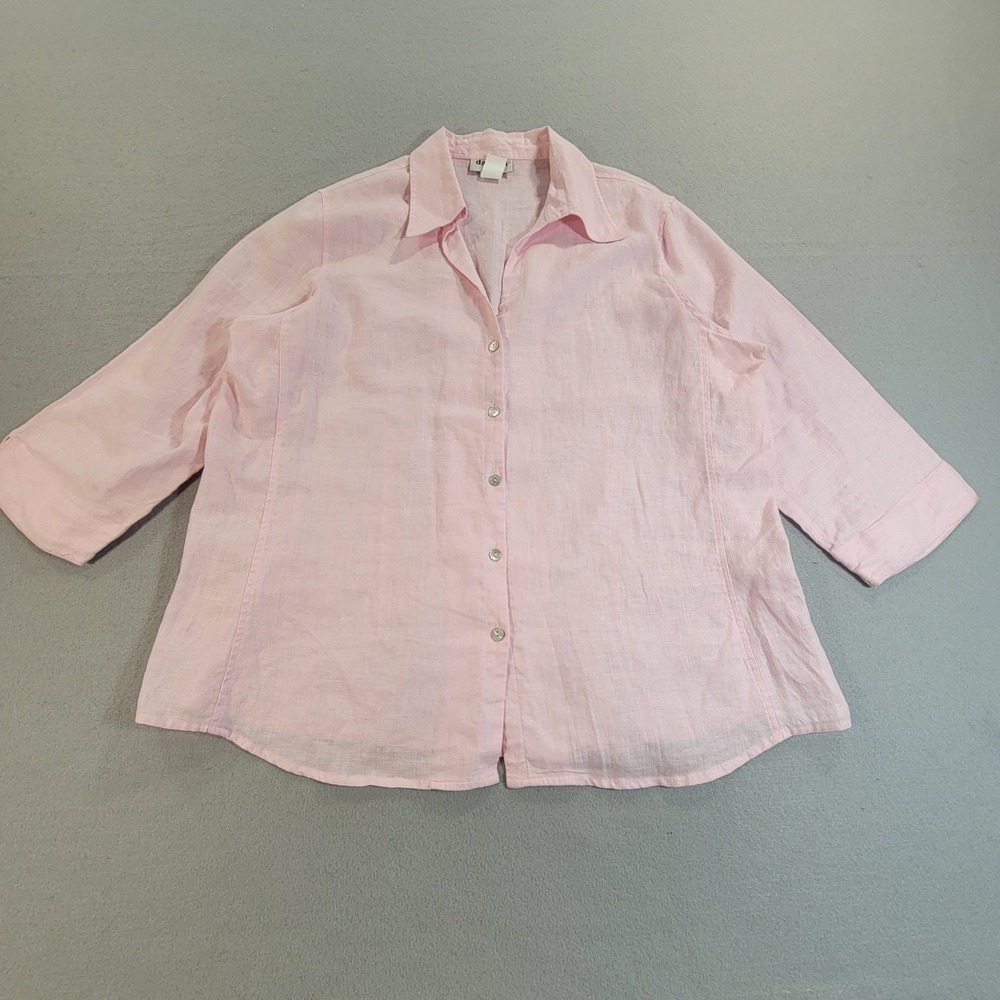 David N Woman 100% Linen Button Front Top Tunic Blouse 3/4 Sleeve Pink Womens 1X - Picture 4 of 10